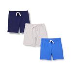 Amazon Essentials Unisex Babies' Cotton Pull-On Shorts, Pack of 3, Blue/Grey Heather/Navy, 6-9 Months