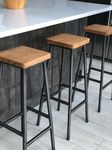 Bar Stools, Counter Height Bar Stools with Metal Leg, Kitchen Stools with Wood Saddle, Industrial Backless Bar Stools for Kitchen Island, Natural Solid Elm Wood Black Metal