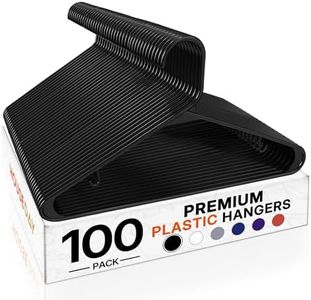 HOUSE DAY Black Plastic Hangers 100 Pack, Plastic Clothes Hangers with Built-in Hooks, Durable and Strong Coat Hangers for Closet, Space Saving Clothing Hanger for Shirts, Coats, Skirt, Dress