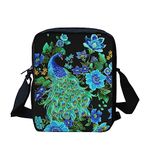 Kuiaobaty Folk Art Peacock Floral Small Crossbody Bag for Women Zip up Girls Shoulder Bag, Ethnic Birds Flower Square Side Bag for Holiday