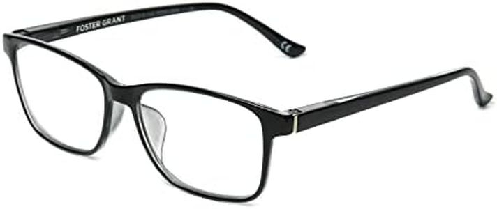 Foster Grant Payton Anti-Fog Blue Light Readers Rectangular Reading Glasses, Shiny Black Over Crystal Clear