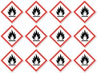 Flammable, Hazard Symbol UN/GHS Hazard Pictogram - Sticker 2.5cm - Pack of 12