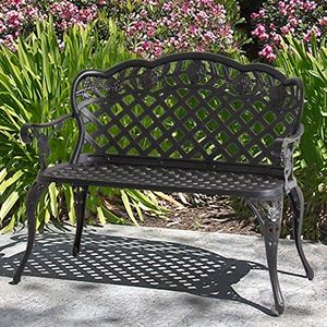 Best Choice Products 2-Person Aluminum Garden Bench Patio Furniture w/Rose Detail Lattice Backrest and Seat, Bronze