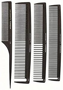 Cricket Carbon Comb Stylish 4-Pack Set For Unisex 4 Pc Set 1Pc All Purpose Cutting Comb - C20, 1Pc Multi Purpose Comb - C25, 1Pc Power Comb - C30, 1Pc Fine Toothed Rattail Comb - C50