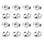 Grevosea 16 PCS/8 Pairs Sterling Silver Earring Backs, Earring Backs Replacements White Gold Plated Earring Backs Hypoallergenic Earring Backs for Studs Earring Backs Locking