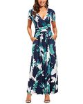 OUGES Women's V-Neck Pattern Pocket Maxi Long Dress, XL, Floral-8