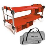 Disc-O-Bed Youth Kid-O-Bunk 2 Person Bench Bunked Double Bunk Bed Cots with 2 Side Organizers and Carry Bags for Outdoor Camping Trips, Red