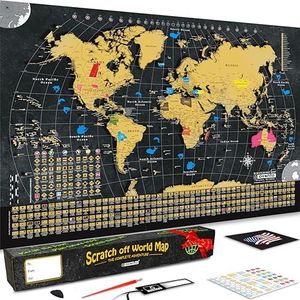 OVANTO Scratch Off World Map - 17x24 World Map Poster, The Only Travel Map with Super Easy Scratch Foil, Flags, Capitals, Population, Monuments, Landmarks, Time Zones. Extra Accessories in a Gift Box