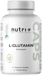 Nutri + L-Glutamine gelule végétalienne + hautement dosée - 240 Mega Caps - 750mg pure L-Glutamine par capsule - dosage le plus élevé - Glutamine végétal - sans additifs