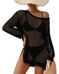 Bsubseach Crochet Cover Up for Swimwear Women Pool Swimsuit Coverup Long Sleeve Beach Knit Tops Black