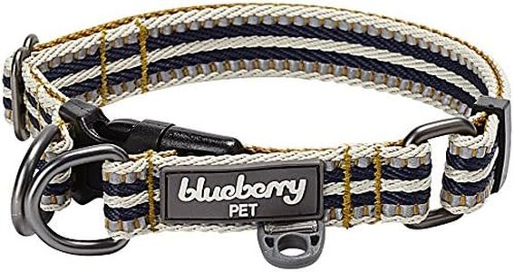 Blueberry Pet 3M Reflective Multi-Colored Stripe Olive and Blue-Gray Dog Collar, Medium, Neck 37cm-50cm, Adjustable Collars for Dogs