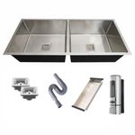 Bowls & More | 45" x 20" x 10" | Handmade Kitchen Sink With Tray Basket & Soap Dispenser | Heavyduty 304-Grade Stainless Steel | Matt Finsih Double Bowl Sink | Silver