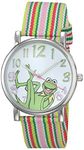 Muppets Women's Kermit Frog Dial Multi-colo Stripe Grosgrain Watch White MU1010