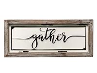 DeliDecor Gather - 12" X 5" Wooden Signs Wall Decor Rustic Embossed Retro Metal and Wood Framed Sign Modern Farmhouse Wall Hanging Art Gather Sign Home Decor