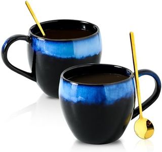 glowworm Ceramic Coffee Cups,16 Oz Coffee Mugs with Spoon, Large Coffee Mugs for Men/Women, Coffee Cups for Latte, Cocoa, Christmas Gifts,Microwave & Dishwasher Safe, Set of 2, Black