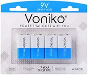 Voniko 9V Batteries - Alkaline 9V Battery 4 Pack - Ultra Long Lasting with a 7 - Year Shelf Life