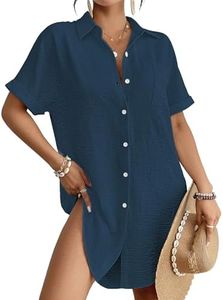 Bsubseach Women Swimsuit Coverup Shirt Dress Button Down Bathing Suit Cover Up Beach Vacation Outfits Navy Blue XXL