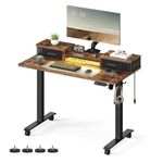 VASAGLE Electric Standing Desk with Drawers, Sit Stand Desk with Built-In Power Strip, Adjustable Height, 23.6 x 47.2 Inches, 2 Hooks, Memory Function, for Home Office, Rustic Brown ULSD182X21