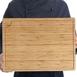 Extra Large Bamboo Wood Cutting Board, 24 x 18 Inch Kitchen Wooden Chopping Board with Juice Groove, Reversible Butcher Block Cutting Board for Meat, Turkey Carving