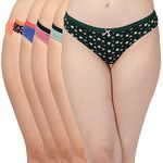 SOIE Women Mid Rise Medium Coverage Solid and Printed Cotton Stretch Brief Panty Combo Pack of 6 Multicolor, Size L