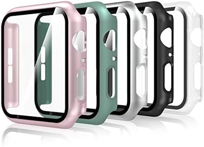 Bigqin (5 Pack) Tempered Glass Screen Protector Case Compatible with Apple Watch Series 4/5/6/SE 40mm Full Protection HD Hard PC Cover Case Compatible for iWatch SE 6 5 4 (40mm)