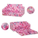 Kids Chair，2-in-1 Full Foam Flip Out Kids Sleeping Chair， Pre-School Children Rest Sofa Bed， Children Living Room Furniture (Pink)