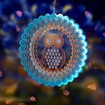 FONMY Owl Metal Sun Catcher Wind Spinner,Hand Painted Stainless Steel w/Crystal Beads Rust Resistant Decoration for Indoor Outdoor Quality Home Ornament Multi Color Sun Catcher Wind Spinner-12inch.