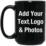 Personalized Coffee Mug - Add Your Photo Text Logo Picture - Custom-ized Ceramic Tea-Cup Drinkware - for Wife Husband Her Him Mom Dad Black/Large Birthday Anniversary Thanksgiving Xmas Santa