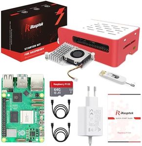 iRasptek Raspberry Pi 5 8GB Starter Kit - 64GB Edition Pre-Installed by OS-Bookworm (Red and White Case)