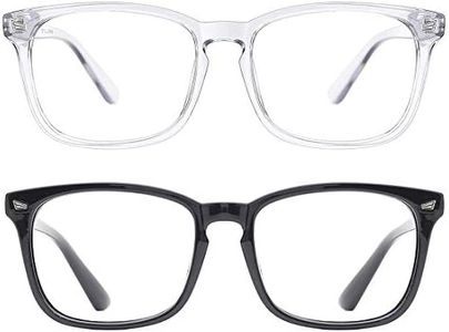 TIJN Blue Light Blocking Glasses for Women Men Clear Frame Square Nerd Eyeglasses Anti Blue Ray Computer Screen Glasses, Transparent+black(2 Pack), Large