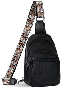 HESHE Leather Sling Bag for Women Crossbody Fanny Pack with Card Cases(BK)