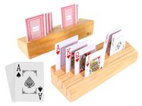 Clear Huku - Wooden Playing Card Holder - Set of 2 Card Rack Organizer - Free Your Hands and See All Your Cards - Complete with Pack of Playing Cards