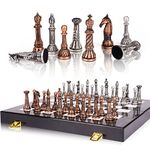 Retro Metal Chess Set for Adults and Kids – Marbling Chess Board with Chess Pieces – Travel Chess Set with Metal Pieces – Folding Chessboard – Ideal for Beginners and Professional Players