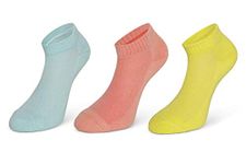 ANCHOR Sports Sole Terry/Cushion Cotton Socks for Women, Pack of 3 (Light Blue, Peach, Lime Yellow)