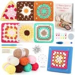 Aeelike Crochet Kits for Beginners Adults Granny Squares, Learn to Crochet Granny Squares Starter Kit, Easy Granny Square Crochet Kit for Beginner with Instruction Book Crochet Blocking Mat and T Pins