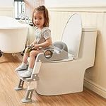 Potty Training Toilet Seat with Step Stool Ladder for Boys and Girls Baby Toddler Kid Children Toilet Training Seat Chair with Handles Padded Seat Non-Slip Wide Step(Gray)