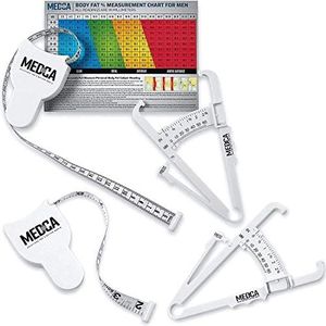 Body Tape Measure and Skinfold Caliper for Body Set - (Pack of 2) - Skin Fold Body Fat Analyzer and BMI Measurement Tool, White by MEDca