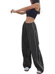 ABINGOO Women Parachute Pants High Waist Wide Leg Baggy Cargo Pants Y2K Track Pants Jogger Lounge Trousers Streetwear Drak Grey L