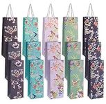 MATANA 15 Wine Bottle Gift Bags with Floral Patterns - 35x13x9cm, Premium Paper with Reinforced Handles - 5 Unique Flower Designs, Gift for Birthdays & Anniversaries - Sturdy & Reusable