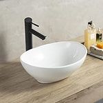 bathivy 16'' x 13'' Oval Vessel Sink with Pop Up Drain, Modern Egg Shape Above Counter Bathroom Sink, Small Bathroom Vessel Sink, White Bathroom Sink, Ceramic Vessel Sink, Sink Bowls for Bathroom