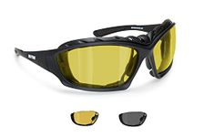 Bertoni Photochromic Motorcycle Goggles - Removable Clip for Prescription Lenses - Interchangeable Temples and Strap - mod. 366 by Bertoni Italy (Photochromic Polarized Yellow)