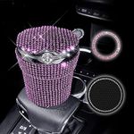 Bling Car Cigarette Ashtray, Stainless Auto Car Cigarette Ashtray with Lid and Blue LED Light Indicator Smokeless Vehicle Cigarette Ashtray Ash for Car Cup Holder(Pink)