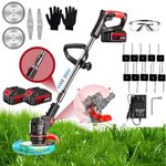 Electric Weed Wacker Eater Cordless Grass Trimmer Battery Powered Weed Trimmer with 3 Types Blades 2pcs 4.0Ah Batteries and Charger Stringless Brush Cutter/Lawn Edge for Yard Garden Work