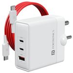 Portronics 100W Adapto 100 GaN Fast Charging Triple Port Adaptor with Type C Cable, 2 Type C PD Port, 1 USB-A Mach Port, Fast Charging Compatible with Laptops, Macbooks, Smartphones & All Type Devices