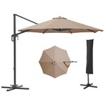 YITAHOME 300cm Garden Cantilever Parasol, Large Garden Umbrella Parasol Outdoor Patio Umbrella Sun Shade for Deck Pool Backyard, UV-Resistant & Waterproof, Khaki