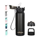 GOPPUS 600ml/20oz Stainless Steel Water Bottle with Straw Insulated Sports Bottle Cold Flask with Straw Double Walled Flip up Metal Water Bottles Leakproof Water Bottle for Gym Sports