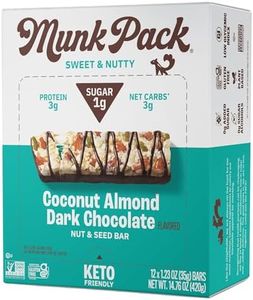 Munk Pack Nut & Seed Bar Coconut Almond Dark Chocolate | 1g Sugar, Low Carb & Keto, 3g Protein | Gluten Free, Plant Based, Zero Added Sugar | Sweet & Nutty Breakfast & Snack Bars | 12 Count
