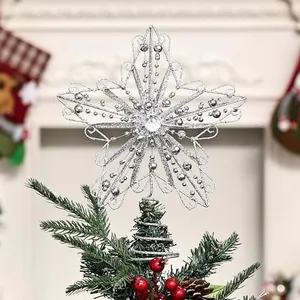 Suixing Christmas Tree Topper 8 INCH Wire Five-Pointed Star Treetop Party Supplies Xmas Decor Home Hotel Office Silver