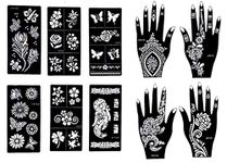 Gilded Girl Reusable Stencils for Henna Tattoo (10 Sheets) Beautiful Hands and Body Art Temporary Tattoo Templates, Airbrush/Face paint/Glitter/Self-Adhesive Flower, Butterfly Designs