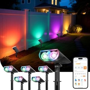 Linkind Smart Solar Lights Outdoor SL5, Cool/Warm White/Color Changing Solar Spotlight, APP Control Landscape Lights, IP65 Solar Spot Lights Outdoor, Solar Lights for Yard, Garden, Pathway(6 Pack)